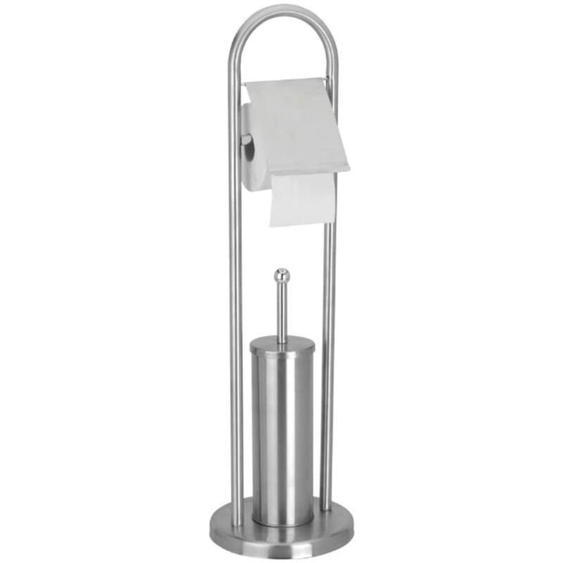 Image of Standing Toilet Roll Holder with Toilet Brush 80 cm Excellent Houseware - Silver