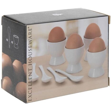 BRAVISSIMA hueveras &43 cucharas porcelana 4&434 juego , Juego hueveras &43 cucharas porcelana 4 &43 4Fabricadas en porcelana de alta calidadFácil limpiezaApta para lavavajilla