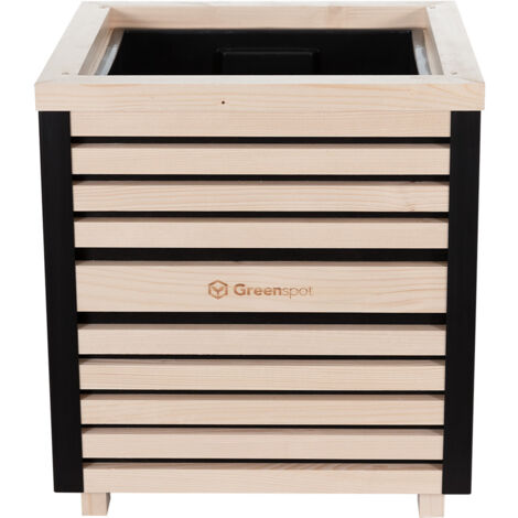 Excellent pot de fleurs en bois avec lattes 40x40x45cm, imprégnation incolore - Pot de fleurs élégant pour terrasses et balcons pour arbres, arbustes et fleurs - Pot de fleurs carré et massif - couleu