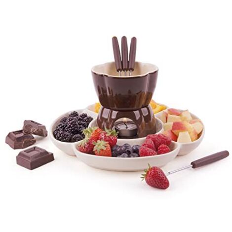 Excelsa 60285 Chocolate Servizio Fonduta Cioccolato 8 Pezzi, Ceramica, Marrone