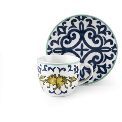Excelsa Amalfi Set 6 Tazzine caffè con Piattino, Porcellana, Trasparente