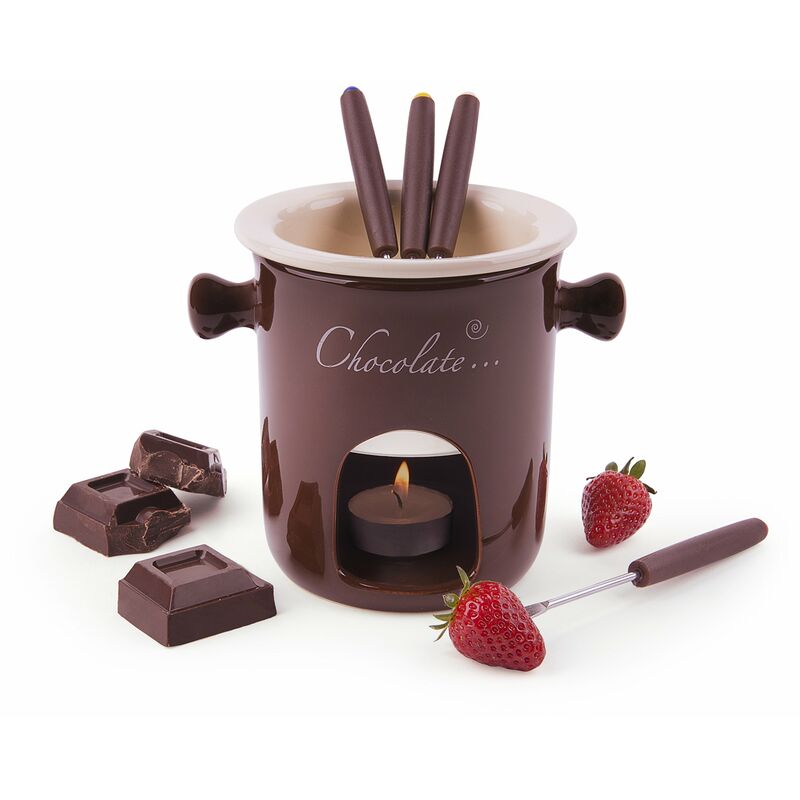 Image of Chocolate Servizio Fonduta Cioccolato 7 Pezzi, Acciaio Inossidabile, Marrone, 12x12x13.5 cm, 7 unità - Excelsa