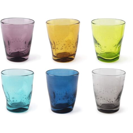 Excelsa Color Wave Set 6 Bicchieri Acqua, Vetro, Grigio, Gelb, Hellblau, Grün, Glyzinien, Blau