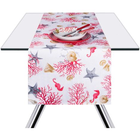 Excelsa Coral Runner, Cotone, Bianco con Decoro Corallo, 45x140
