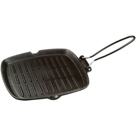 Excelsa Dieta Grill Bistecchiera Quadrata con Manico Pieghevole, Ghisa Smaltata, Antiaderente, Nero