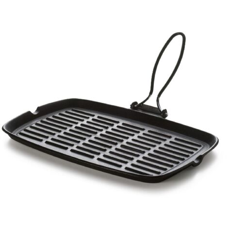 Excelsa Dieta Grill Bistecchiera Rettangolare con Manico Pieghevole, Ghisa Smaltata, antiaderente, Nero