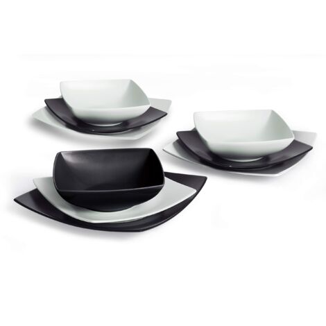 Excelsa Eclipse Servizio Piatti quadrati, 18 Pezzi, Ceramica, Bianco e Nero