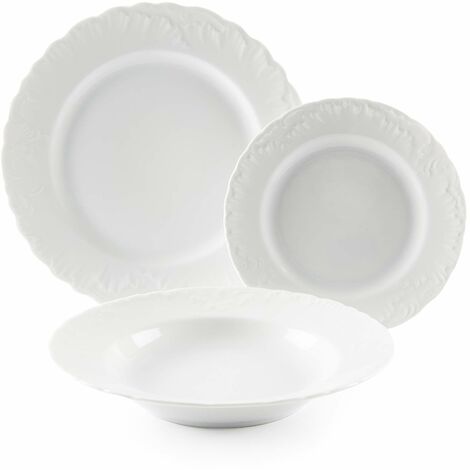 Excelsa Elisa Rococò Servizio Piatti 18 Pezzi, Porcellana, Bianco