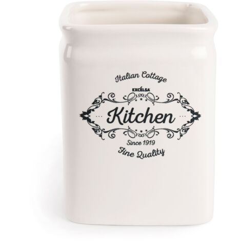 Excelsa Fine Quality Porta Utensili da Cucina, Ceramica, Bianco Avorio, Dimensioni: 11.5 x 11.5 x 14.7