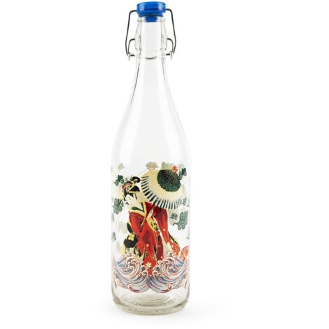 Excelsa Kimono Bottiglia Acqua, 1 Litro, Vetro, con Guarnizione