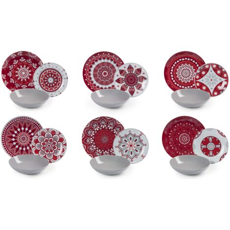 Excelsa Mandala Red Servizio Piatti 18 Pezzi, Porcellana