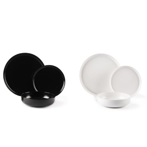 Excelsa Nordic Servizio Tavola 12 Pezzi, Ceramica, Bianco e Nero