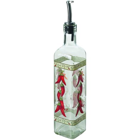 Excelsa Peperoncino Oliera con Beccuccio Versatore, Trasparente con Decorazioni, Capacità: 473 ml