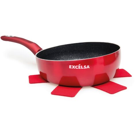Excelsa Phoenix Padella Saltapasta 26 cm, Alluminio, Rosso