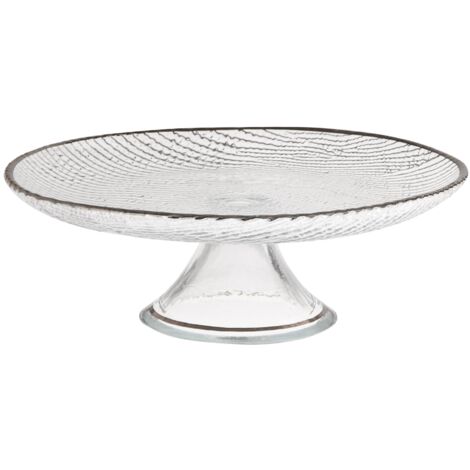 Excelsa Platinum Alzata Torta, Trasparente/Bordo Argento, 28x28x26 cm