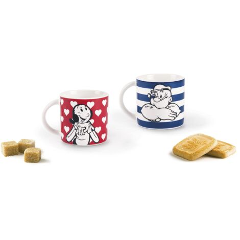 Excelsa Popeye & Olivia Set 2 Tazzine Caffè Porcellana, Blu e Rosso