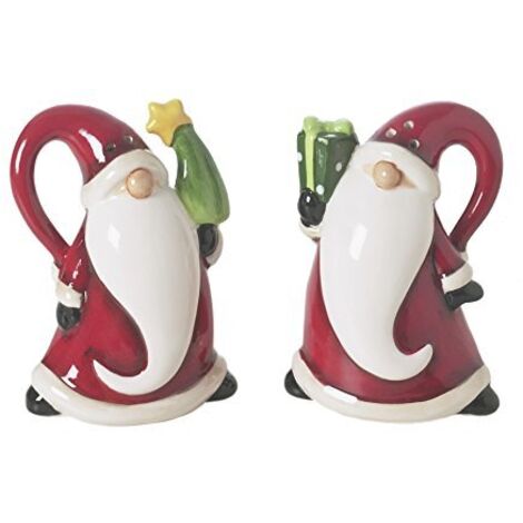 Excelsa Santa Claus Set Sale E Pepe, Ceramica, Rosso, 6x4.5x8 cm, 2 unità