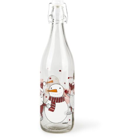Excelsa Snowman Bottiglia di Vetro, Capacità 1 L., Altezza 32,5 Cm.