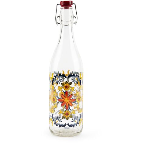 Excelsa Trinacria Bottiglia Acqua, 1 Litro, Vetro, con Guarnizione