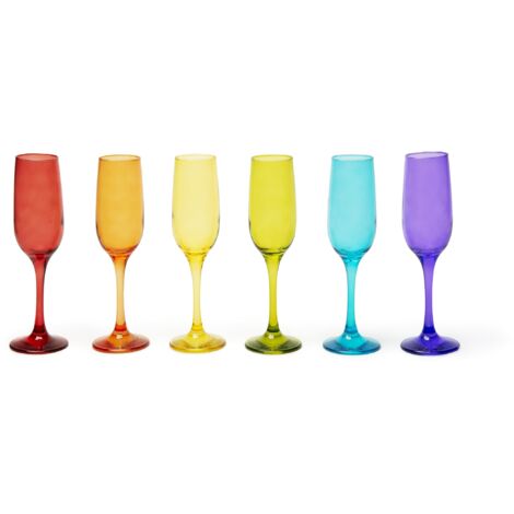 Excelsa Varadero Set 6 Flute Multicolor, Vetro Soffiato Spruzzato, Capacità 250 Ml.