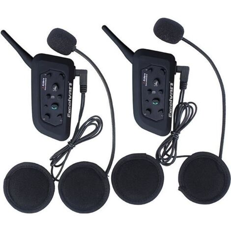 Excelvan V6 Interphone Moto Bluetooth Lot de 2 Intercom Haut-parleurs Talkie-walkie sans Fil Communication Casque 6 Riders Noir