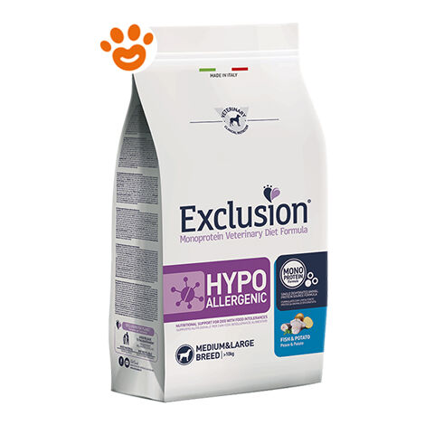 Exclusion Cane Hypoallergenic Medium e Large Breed 12 kg Pesce e Patate