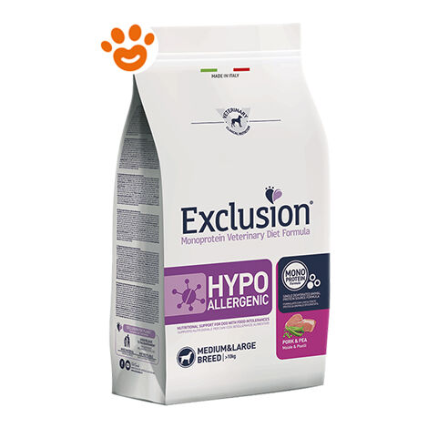 Exclusion Cane Hypoallergenic Medium e Large Breed 2 kg Maiale e Piselli