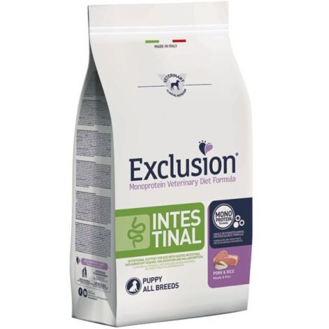 Exclusion Cane Puppy Diet All Breeds Intestinal 2 kg Maiale e Riso