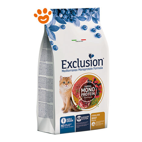 Exclusion Cat Mediterraneo Monoproteico Noble Grain Sterilised Adult Manzo  - Exclusion Cat Mediterraneo Monoproteico Noble Grain Sterilised Adult Manzo - Sacco Da 1,5 Kg