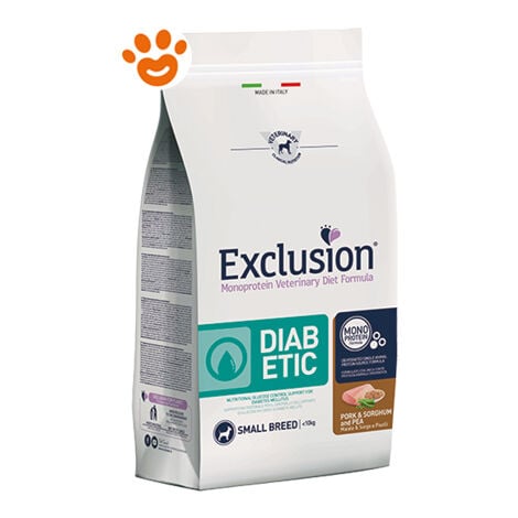 Exclusion Dog Diabetic Adult Small Breed Maiale, Sorgo e Piselli  - Exclusion Dog Diabetic Adult Small Breed Maiale, Sorgo e Piselli - Sacco Da 2 Kg
