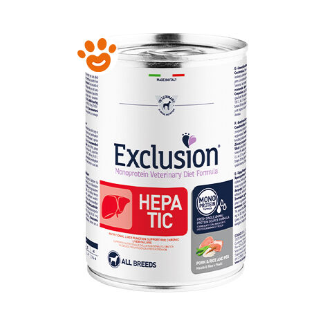 Exclusion Dog Diet Hepatic Maiale, Riso e Piselli  - Exclusion Dog Diet Hepatic Maiale, Riso e Piselli - Lattina Da 400 Gr