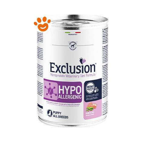 Exclusion Dog Diet Puppy Hypoallergenic Maiale e Piselli  - Exclusion Dog Diet Puppy Hypoallergenic Maiale e Piselli - Lattina Da 200 Gr