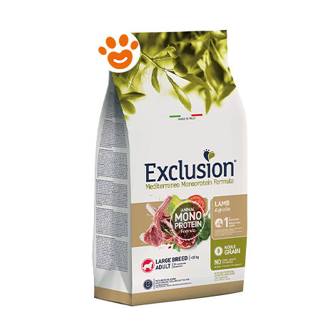 Exclusion Dog Mediterraneo Monoproteico Noble Grain Adult Large Breed Agnello  - Exclusion Dog Mediterraneo Monoproteico Noble Grain Adult Large Breed Agnello - Sacco Da 12 Kg