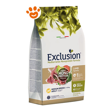 Exclusion Dog Mediterraneo Monoproteico Noble Grain Adult Medium Breed Agnello  - Exclusion Dog Mediterraneo Monoproteico Noble Grain Adult Medium Breed Agnello - Sacco Da 12 Kg