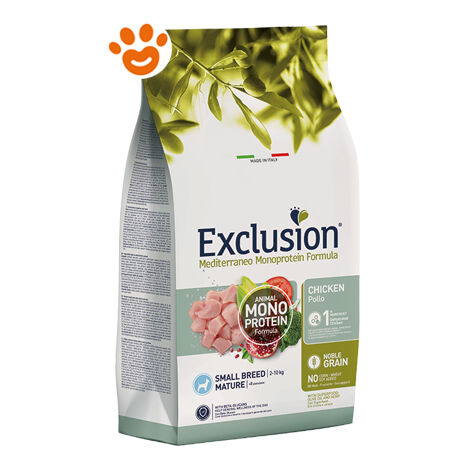 Exclusion Dog Mediterraneo Monoproteico Noble Grain Mature Small Breed Pollo  - Exclusion Dog Mediterraneo Monoproteico Noble Grain Mature Small Breed Pollo - Sacco Da 2 Kg