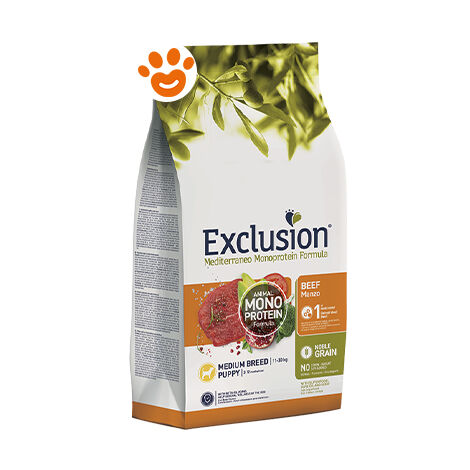 Exclusion Dog Mediterraneo Monoproteico Noble Grain Puppy Medium Breed Manzo  - Exclusion Dog Mediterraneo Monoproteico Noble Grain Puppy Medium Breed Manzo - Sacco Da 3 Kg