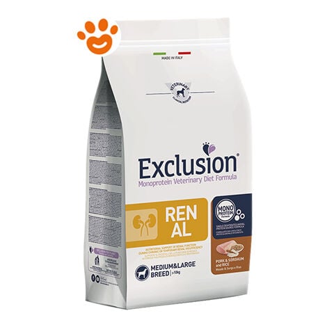 Exclusion Dog Renal Adult Medium Large Breed Maiale Saggina e Riso  - Exclusion Dog Renal Adult Medium Large Breed Maiale Saggina e Riso - Sacco Da 12 Kg