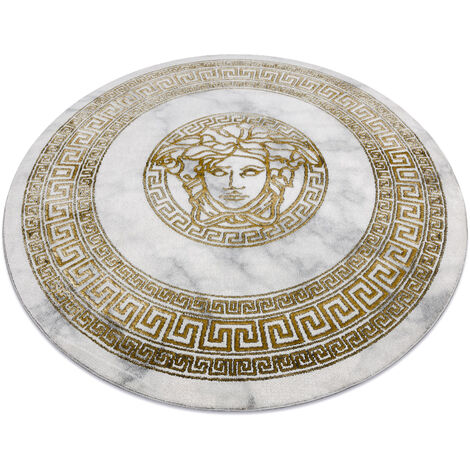 RUGSX Exclusive EMERALD Carpet 1011 circle glamour, medusa greek frame cream / gold beige round 200 cm