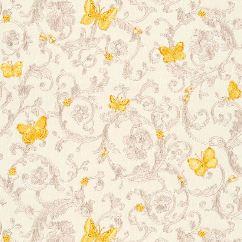 Profhome - Exclusive Luxury Wallpaper Wall 343253 Non-woven Wallpaper Slightly Textured With Floral Ornaments Glittering Yellow Gold Cream 7.035 M2