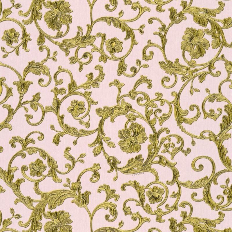 Exclusive luxury wallpaper wall Profhome 343264 non-woven wallpaper slightly textured with floral ornaments glittering gold pink green 7.035 m2 (75