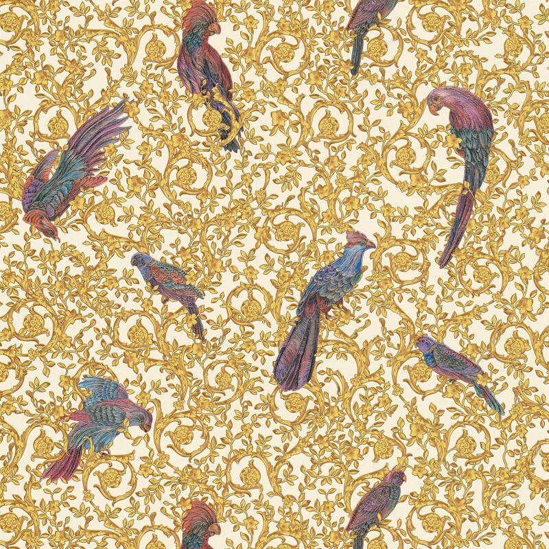 Profhome - Exclusive Luxury Wallpaper Wall 370532 Non-woven Wallpaper Textured Baroque Style Shiny Gold Violet Cream 7.035 M2 (75 Ft2)