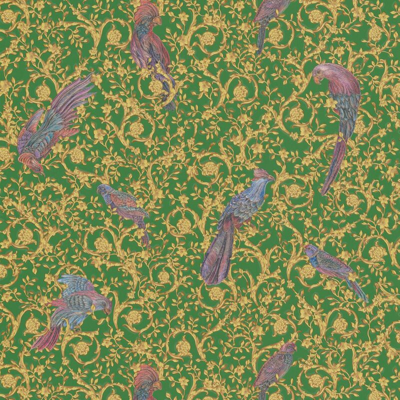 Profhome - Exclusive Luxury Wallpaper Wall 370533 Non-woven Wallpaper Textured Baroque Style Shiny Gold Green Violet 7.035 M2 (75 Ft2)