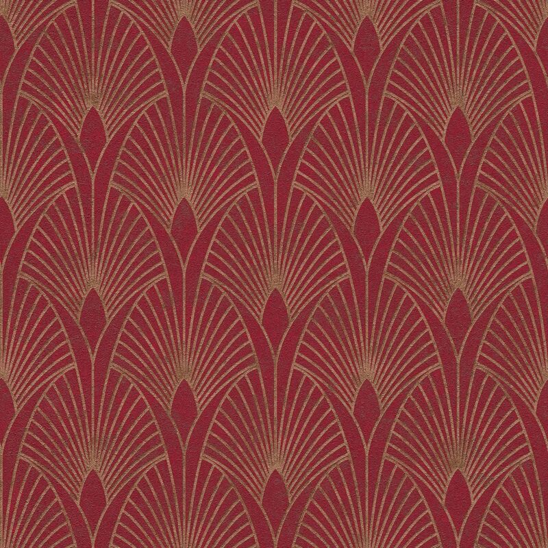 Profhome - Exclusive Luxury Wallpaper Wall 374274 Non-woven Wallpaper Slightly Textured Design Shiny Red Gold 5.33 M2 (57 Ft2)