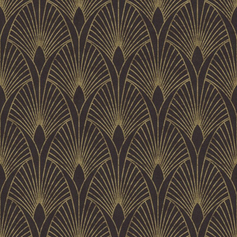 Profhome - Exclusive luxury wallpaper wall 374273 non-woven wallpaper slightly textured design shiny black gold 5.33 m2 (57 ft2)