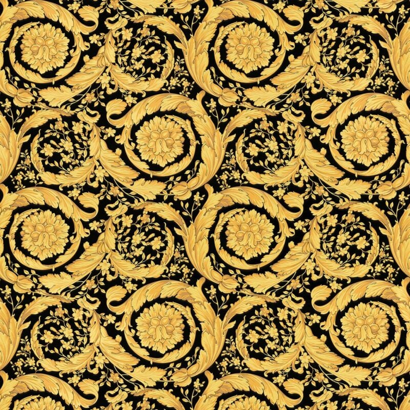 Exclusive luxury wallpaper wall Profhome 935834 non-woven wallpaper textured with floral ornaments shiny gold black 7.035 m2 (75 ft2) - gold