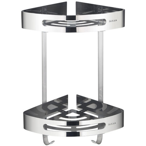 Exclusive Stainless Steel Shower Basket  Bathroom Bath Shelf Shower Tray Wall Corner Shelf Holder (Stainless Steel, 2 Tier, Rear Hook)