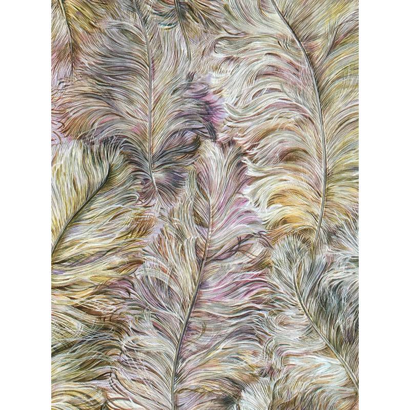 Exclusive wallpaper wall Profhome 822205 vinyl wallpaper embossed with feather pattern shiny violet antique-pink golden-yellow silver 5.33 m2 (57