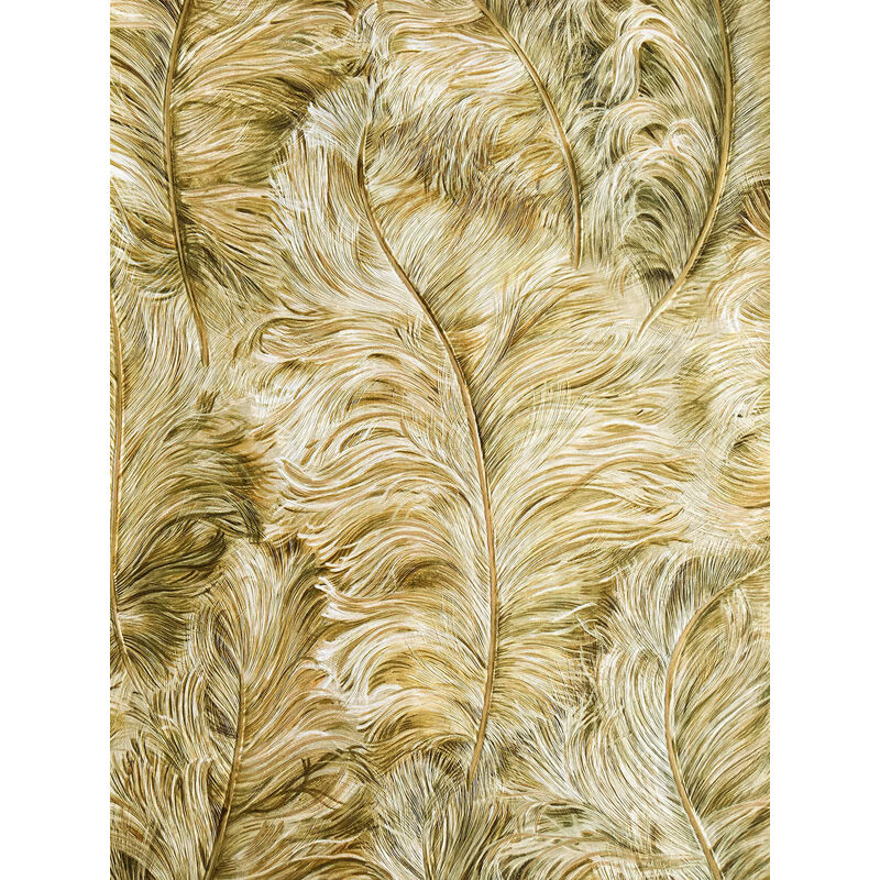 Exclusive wallpaper wall Profhome 822206 vinyl wallpaper embossed with feather pattern shiny gold light-ivory fern-green 5.33 m2 (57 ft2) - gold