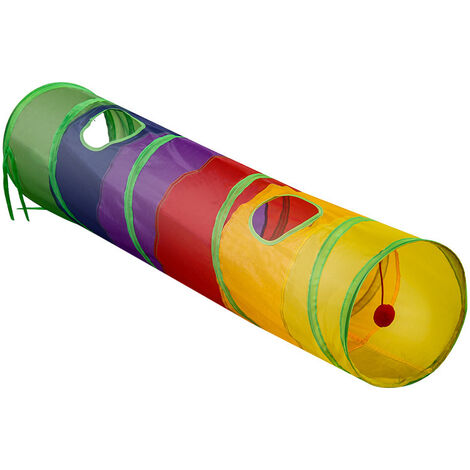 Exercice de puzzle pliable pour tube de tunnel pour animaux de compagnie avec balle amusante et 2 trous (25 x 120 cm)