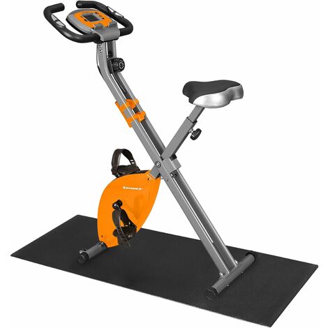 Exercise Bike, Fitness Bicycle, Foldable Indoor Trainer, 8 Magnetic Resistance Levels, with Floor Mat, Pulse Sensor, Phone Holder, 100 kg Max. Weight, Black/Orange
